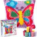 Butterfly Latch Hook Kit Butterfly Floral Pillow DIY Valentine Craft Kit for Kids Adults Beginners Making Your Own Pillow Craft Printed Pillowcase Crochet Yarn Art Handmade Cushion Gift for Sofa Decor