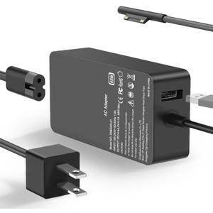 65W Surface Pro Laptop Charger Compatible with Microsoft Surface Pro 10, 9, 8, X, 7+, 7, 6, 5, 4, 3, Magnetic Surface Connector, Support 65W, 44W, 36W, with USB Port