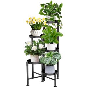 5 Tier Plant Stand Indoor, Metal Corner Plant Shelf Outdoor, Foldable Tall Plant Rack for Multiple Plants, Flower Pot Holder Display Stand for Living Room Patio Home Decor for Gardening (5 Tier 31.4 in, Black)