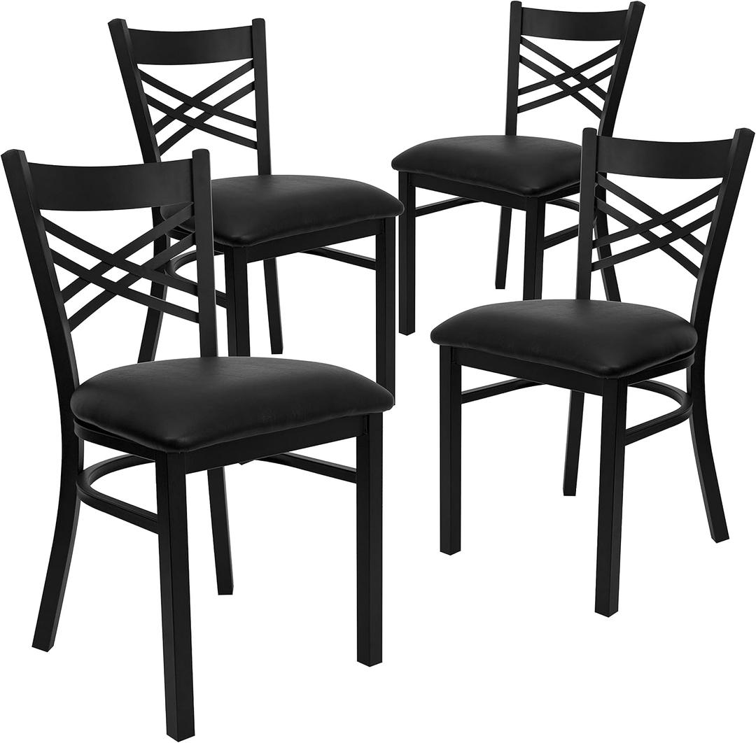 Flash Furniture 2 Pack HERCULES Series Black ''X'' Back Metal Restaurant Chair - Black Vinyl Seat, Set of 2
