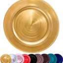 Metallic Round Charger Plates 10PCS, 13inch Plastic Beaded, bulk wedding, Dinner, Party, Event, Decoration( Gold 10)