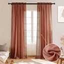 Melodieux Terracotta Sheer Curtains 72 Inches Long for Bedroom, Natural Cotton Linen Light Filtering Window Sheer Drapes, Living Room Rod Pocket Farmhouse Crepe Voile Curtains, 52W x 72L, 2 Panels