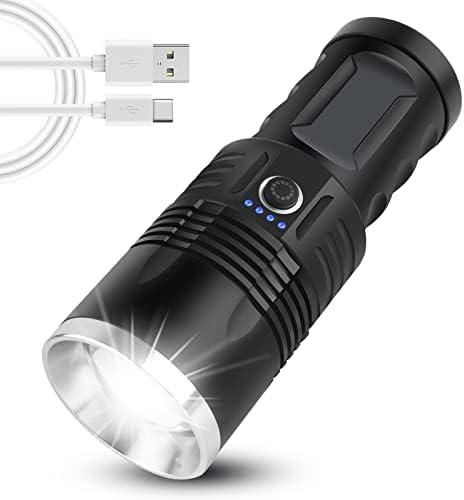 Bud K Rechargeable LED Flashlights, 100000 Lumen Brightest Rechargeable Flashlights Portable Outdoor Flashlight with 3 Lighting Modes for Camping/Outdoor/Hiking/Flashlights/Emergency(Black Swich)