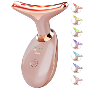Red Light Therapy for Face and Neck, 7 Color Face Massager Tool for Wrinkles, Double Chin, Vibrating Facial Massager with Thermals for Skin Care, Rose Gold