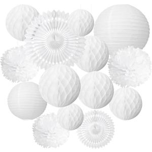 White Party Decoration Kit Hanging Tissue Pom Poms Flowers White Paper Fans Lanterns Honeycomb Balls for Wedding Engagement Birthday Baby Bridal Shower Party Decoration Easy Joy