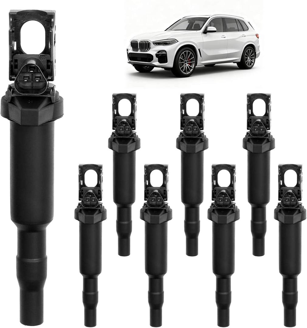 HQPASFY Ignition Coil Packs, Compatible with 2002-2018 BMW 750li/550i/650i/750i, X5/X6, 545i/645ci/745i/745li, Alpina B6/B7/M5/M6 4.4L 4.8L, Replaces# 0221504470, UF-592 (8 Pcs)
