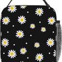 Lunch Box Girls Insulated Lunch Bag for Kids, Black Daisy Flower | Reusable Lunchbox, Lunch Tote Bag, Water Bottle Holder, Leak-Proof Lining, Lightweight, Portable, For School Office Picnic