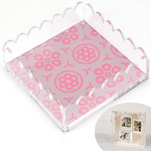 Scalloped Acrylic Tray with Magnetic Mat–Customizable for Photos, Artwork,Messages and Inspirational Quotes–8x8 Tray, Perfect for Home, Office Décor