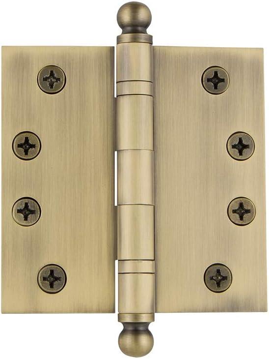 Nostalgic Warehouse Ball-Tip Residential Door Hinge with Square Corners (4" x 4", Antique Brass)