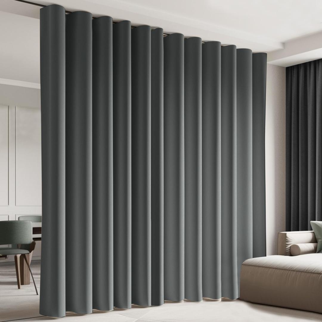 Room Divider Curtains, Blackout Ceiling Track Curtains with Hooks Wall Dividers for Bedroom Living Room Separation Office Privacy Partition, Noise Reduction, W100  L84 Inch,1 Panel, Grey