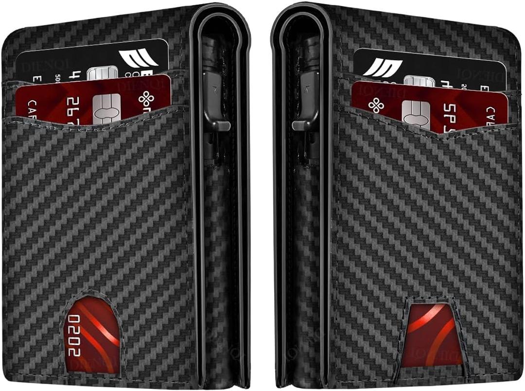 2025 Wallet for Men - RFID [Functional & Practical] Bifold Slim Minimalist Credit Card Holder Pop Up Wallet Metal Case with Cash Slot, Front Pocket with ID Window, Gift Boxed (Carbon Fiber)