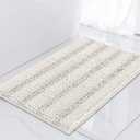 Turquoize Luxury Chenille Bath Rug for Bathroom Rugs Extra Absorbent Bath Mat Non Slip Microfiber Shower Rug for Bathroom Microfiber Shaggy Carpet Rug Size, 17"x 24", Cream