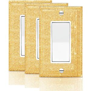 Gaocai 3 Pcs Silver Shiny Golden Rhinestones Light Switch Cover Durable Silver Rhinestone Wall Plate Cover Decorative Electrical Outlet (Standard Size)