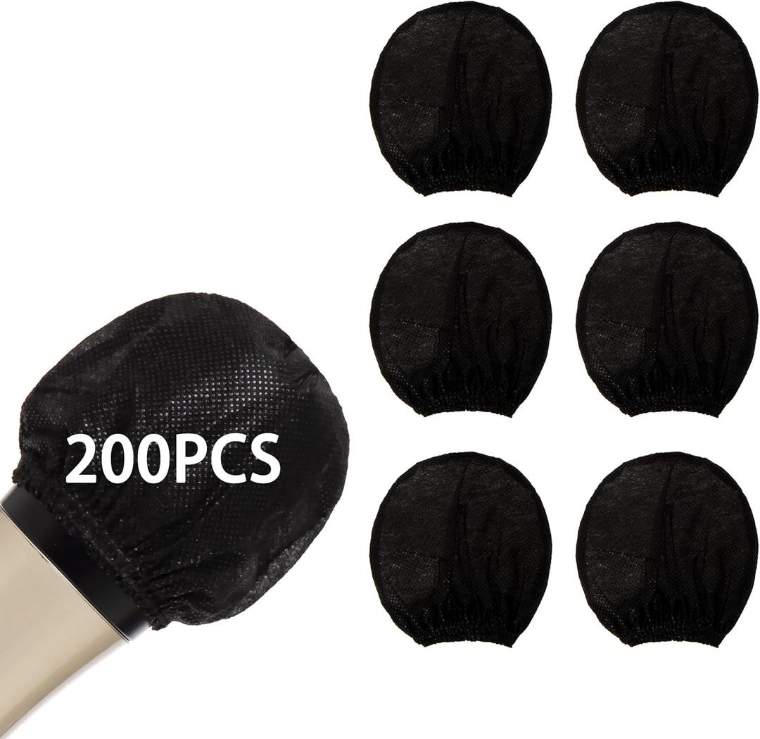 Microphone Cover Pop Filter 200 PCS, Disposable Mic Cover with Individual Packing, Microphone Protector Suit for Most Handheld Microphones, Non-Woven, Black