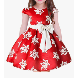 Toddler Baby Girls Christmas Dress Snowflake Print Wedding Formal Birthday Party Dresses with Bowknot Belt, Size 130