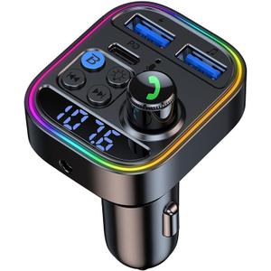 Bluetooth Adapter for Car, AUX Wireless FM Radio Transmitter, Handsfree Calling & Audio Receiver, MP3 Music Player, QC3.0 & Type-C PD USB Car Charger (T18)