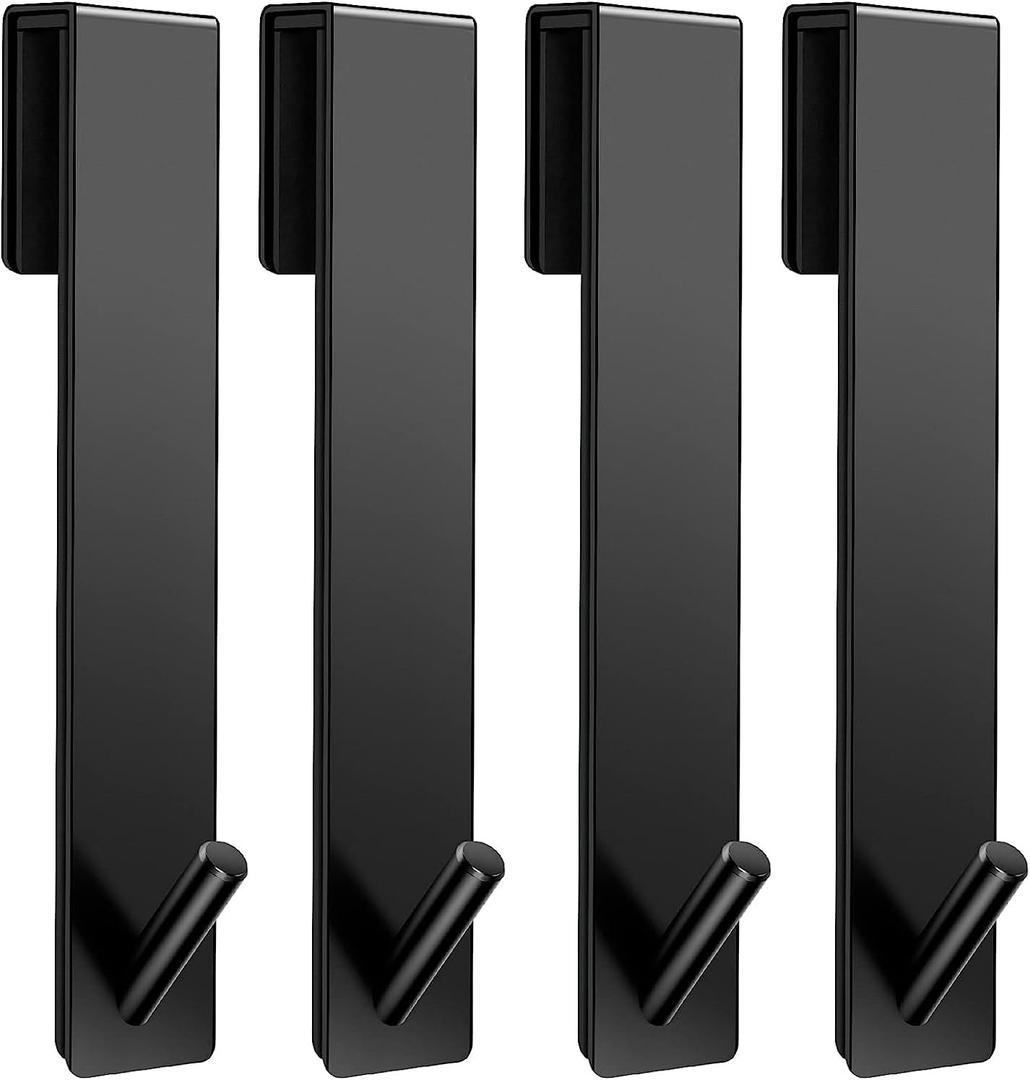 Shower Door Hooks(7.5 Inch),Extended Over Door Hooks for Bathroom Frameless Glass Shower Door,Stainless Steel Towel Hooks,Heavy Duty Rack Hooks for Robe,Towel-4 Pack-Black