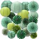 Soulchen 18 Pcs Greenery Classroom Decor Sage Green Paper Lanterns Set Classroom Ceiling Hanging Decorations Hanging Greenery Tissue Pom Poms Fans Decor for Neutral School Boho Birthday Party
