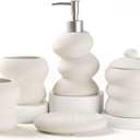 Bathroom Accessory Set 5PCS, Ceramic Bathroom Accessories Set, Irregular Shape Small Bathroom Sets Accessories Complete, Home Apartment Minimalist Decor Vanity Countertop, Beige, ANTIS'S HOME (White)