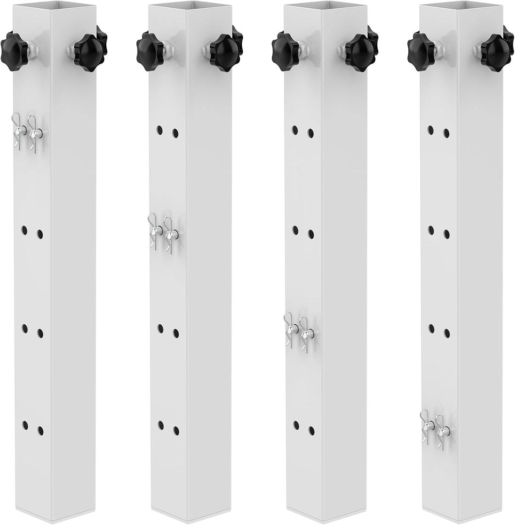 4 Pcs White Table Leg Extenders - Adjustable Height, Metal Square Risers for Folding Tables, 3.4"/6.6"/9.8"/13" (Inner Diameter 1.86")