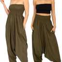 likemary Harem Pants Women Jumpsuit 2-in-1 Strapless Romper Converts into Comfy Boho Balloon Pants with Pockets One Size (Green, S)