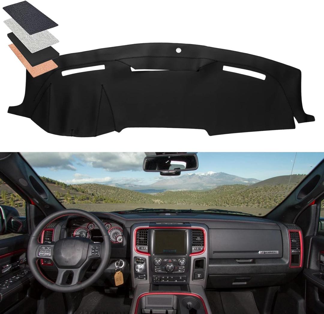 BDFHYK Dashboard Dash Cover PU Dash Mat Compatible with Dodge Ram 1500 2500 3500 2010-2018