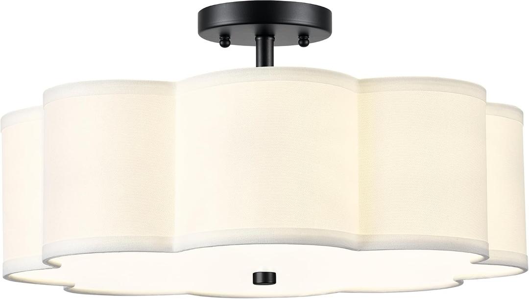 18" Drum Semi Flush Mount Ceiling Lights, Flower Fabric Shade, 18", Single Shade