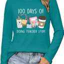 100 Days of School Shirt Teacher School Days Long Sleeve Shirts Funny 100 Days Celebration Tee Tops (XL)