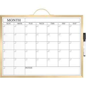 MaxGear Magnetic Calendar Whiteboard for Wall  16"x12" Dry Erase Board with Handle, Double-Sided Gold Aluminum Alloy Frame, Monthly Planner White Board for Home, Office, School