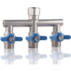 304 Stainless Steel Garden Hose Splitter 3 Way Heavy Duty, Full Flow T Valve Water Hose Splitter With 2.1" Extra Long Handle, Lead-free3/4" GHT Thread Connector For Outdoor Spigot Faucet