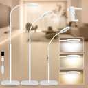 HITTI 10X Magnifying Glass with Light and Clamp, Hands Free Magnifying Floor Lamp with Flexible Gooseneck, 3 Color Stepless Dimmable LED Lighted Magnifier Light Stand for Esthetician Craft Close Works