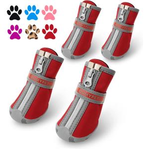 QUMY Dog Shoes for Small Dog, Puppy Dog Boots & Paw Protectors for Winter, Summer Hot Pavement, Waterproof in Rainy Weather, Ourdoor Walking, Indoor Hardfloors Skid-Resistant Soles Red Size 3