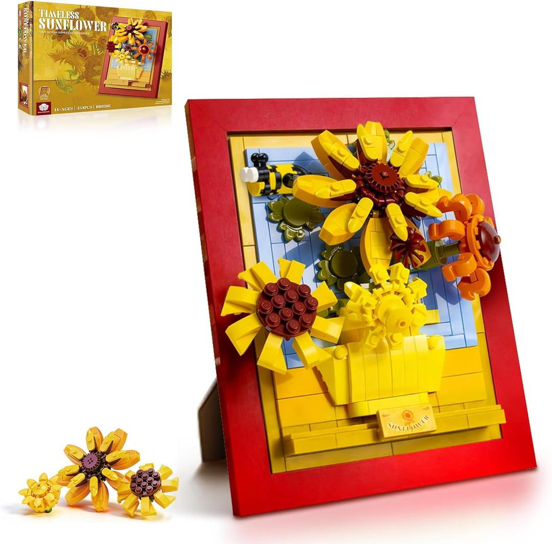 Sunflowers Building Blocks Set, Sunflower Botanical Wall Art Building Toy for Home Office Decor, Christmas Birthday Presents for Lover Women 14+ Girls Boys Adults 454PCS