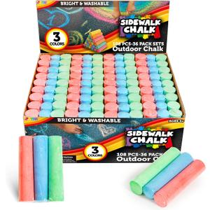 JOYIN 108 PCS Sidewalk Chalk Set in 36 Count, 3 Assorted Colors, Non-Toxic Jumbo Washable Driveway Chalk for Outdoor Art Play, Great Gift Toys for Kids, Classroom
