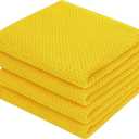 Homaxy 100% Cotton Waffle Weave Kitchen Dish Towels, Ultra Soft Absorbent Quick Drying Cleaning Towel, 13 x 28 Inches, 4-Pack, Yellow
