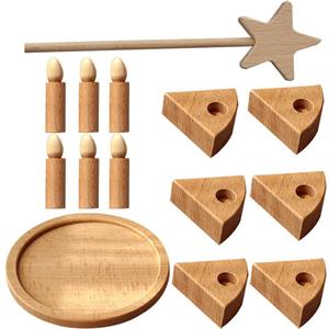 HOMSFOU Birthday Party Cake Wooden Pretend Play Cake Fake Cake Model Play Food Set