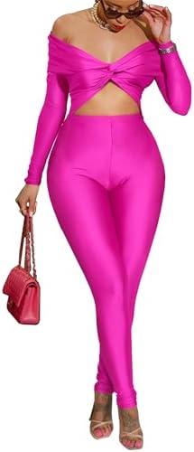 One Piece Jumpsuits for Women - Sexy Off The Shoulder Twist Front Cut Out High Waisted Bodycon Rompers Club Night Outfits, Large, Pink
