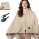 PJE Heated Blanket Portable Shawl Heating USB 3 Setting Electric Warming Throw 59.10  33.50 inches for Camping Travel Office(Power Bank not Include) (Khaki)