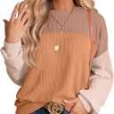 WIHOLL Womens Fall Fashion 2025 Long Sleeve Shirts Color Block Knitted Ribbed Tunic Tops Casual Loose Fit Trendy (L)