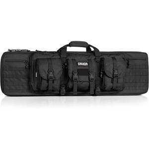 Savior Equipment American Classic Tactical Double Long Gun Bag Pistol Transportation Case w/ Backpack Strap, 46 Inch Obsidian Black