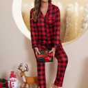 ZMJ Womens Pajamas Sets 2 Piece Long Sleeve and Pant Pj Sets Button Up Sleepwear (Medium, Christmas Red and Black Plaid)