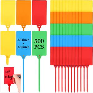 Chunful 500 Pcs Blank Plastic Tags Shipping Tags 3.94"x 2.36" Waterproof Sealing Shipping Labels Bulk Writable Hanging Tag Ties Sealing Strap Reusable Mark Labels for Keys Luggage Logistic(Colored)