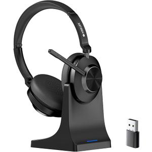 Voistek Wireless Headset with Mic for Work,Bluetooth Headset with Noise Canceling Microphone & Dongle,Charging Base & Mic Mute for Work from Home/Office/PC/Laptop/Computer/Cellphone