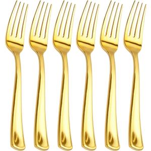 bUCLA 600PCS Gold Plastic Forks - 7.4inch Heavy Duty Plastic Forks Bulk Disposable for Party - Gold Silverware,Ideal for Weddings&Daily Using
