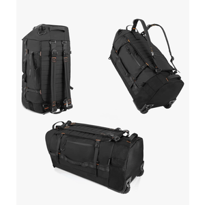 CONTAIL 86L Foldable Wheeled Duffel Backpack with Padded Quilted Bottom, Waterproof Collapsible Travel Duffle Bag with Extended Web Handles,No Telescope Handle,Black
