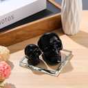 Halloween Decorations Gifts - 2pcs Black Crystal Skull Head Statue, 3.9 x 3 Inch Large & Small Party Carved Souvenir, Indoor Scary Home Decor Skull Head Props