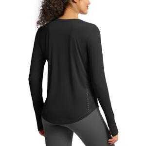 Soothfeel Lightweight Long Sleeve Workout Tops for Women Gym Running Athletic UPF 50+ Sun Shirts Tees Moisture Wicking  Black 2XL