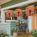 Artificial Fake Fall Hanging Flowers Plants Basket for Outdoor Autumn Decoration, Faux Silk Morning Glory Long Vines Realistic UV Resistant for Outside Home Porch Garden (Fall Orange+Light Orange)