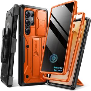 TONGATE for Samsung Galaxy S25 Ultra Case, [with Privacy Screen Protector & Slide Camera Cover] [2 Front Frames] Full-Body Heavy Duty S25 Ultra Case with Stand & Belt Clip Holster, Orange Privacy