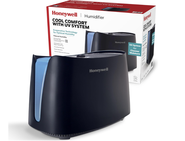 Honeywell Cool Moisture Humidifiers for Bedroom, Medium Rooms, 1.1 Gallon, Invisible Moisture Humidifier for Baby, Kids, Quiet, Easy to Clean, UV Technology, Black, HCM350B